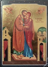 Icône de la rencontre Anne et Joachim parents de la Vierge Marie : cadeau de mariage ou de fillançailles